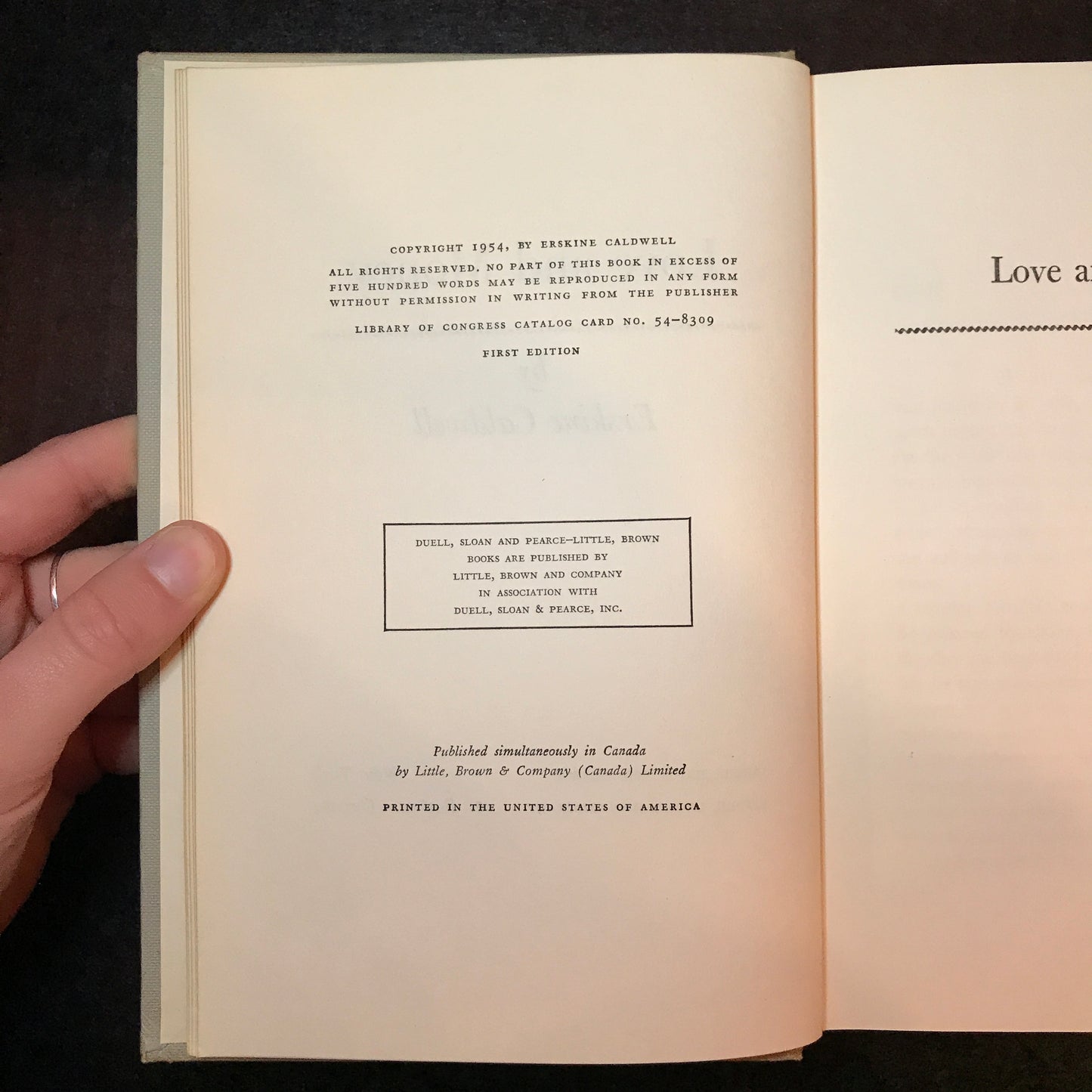 Love and Money - Erskine Caldwell - 1st Edition - 1954