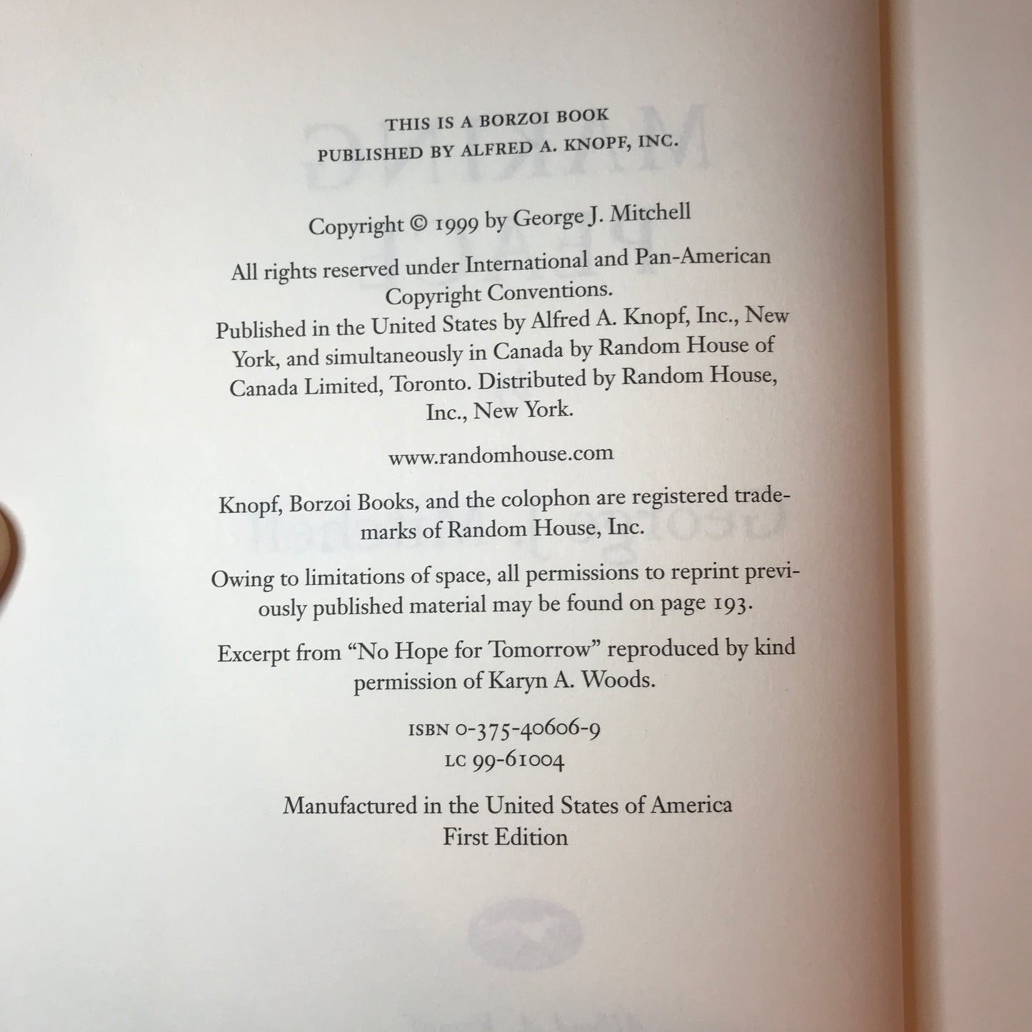 Making Peace - George J. Mitchell - 1st Edition - Signed - 1999