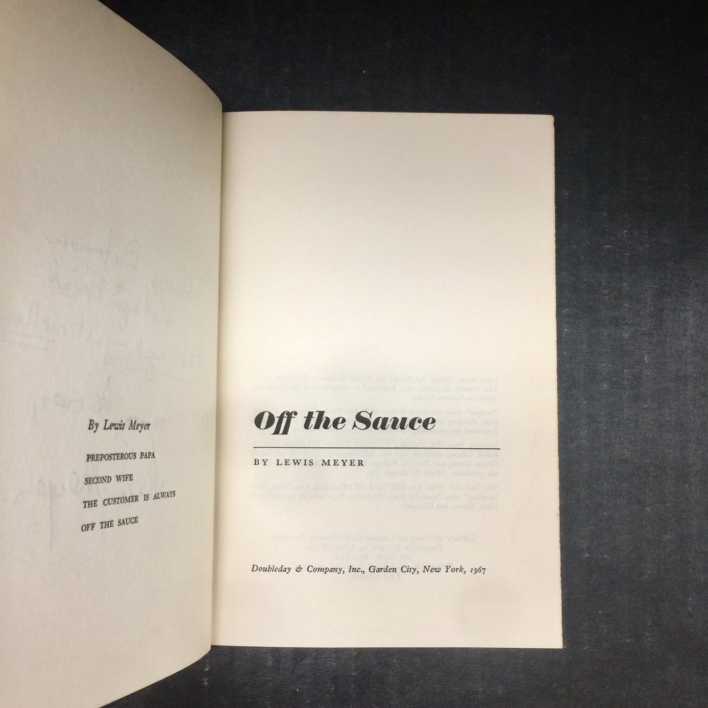 Off The Sauce - Lewis Meyer - Signed by Author - First Edition - 1967