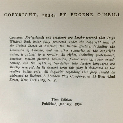 Days Without End - Eugene O'Neill - First Edition - 1934