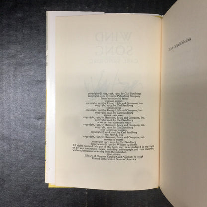 Wind Song - Carl Sandburg - First Edition - 1960