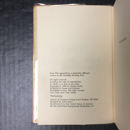 True Grit - Charles Portis - Third Printing - 1968