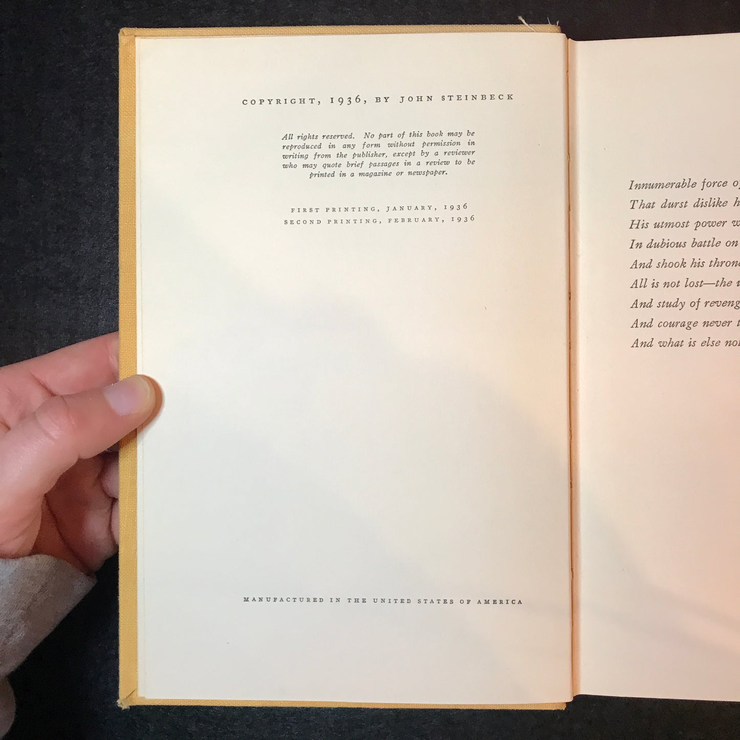 In Dubious Battle - John Steinbeck - 2nd Print - 1936