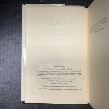 Cold Friday - Whittaker Chambers - First Printing - 1964