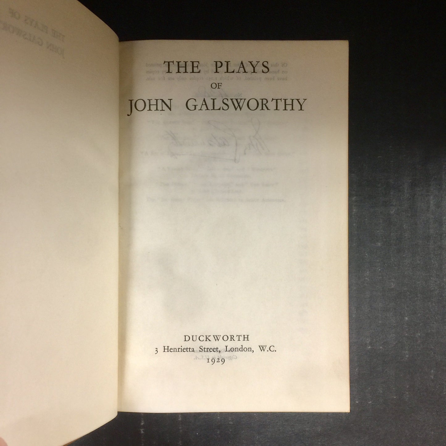 The Plays of John Galsworthy - John Galsworthy - Signed by Author - Spine Damage - 1929