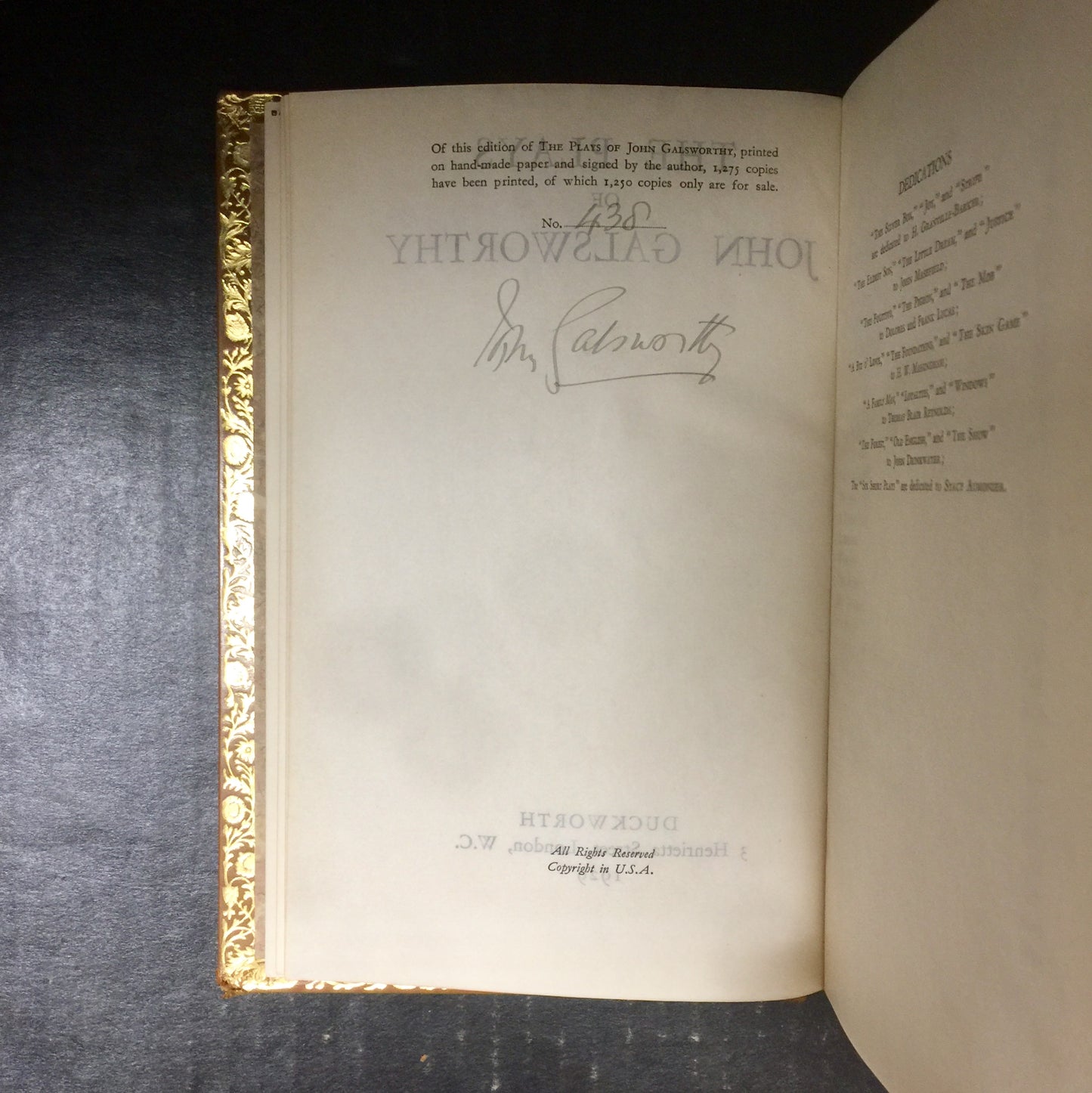 The Plays of John Galsworthy - John Galsworthy - Signed by Author - Spine Damage - 1929