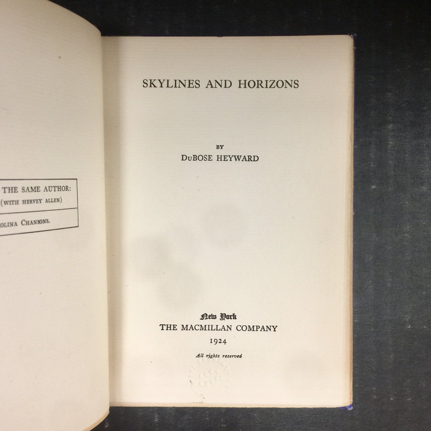 Skylines and Horizons - DuBose Heyward - First Edition - 1924