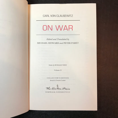 On War - Carl Von Clausewitz - 2 Volumes - Easton Press - 1991