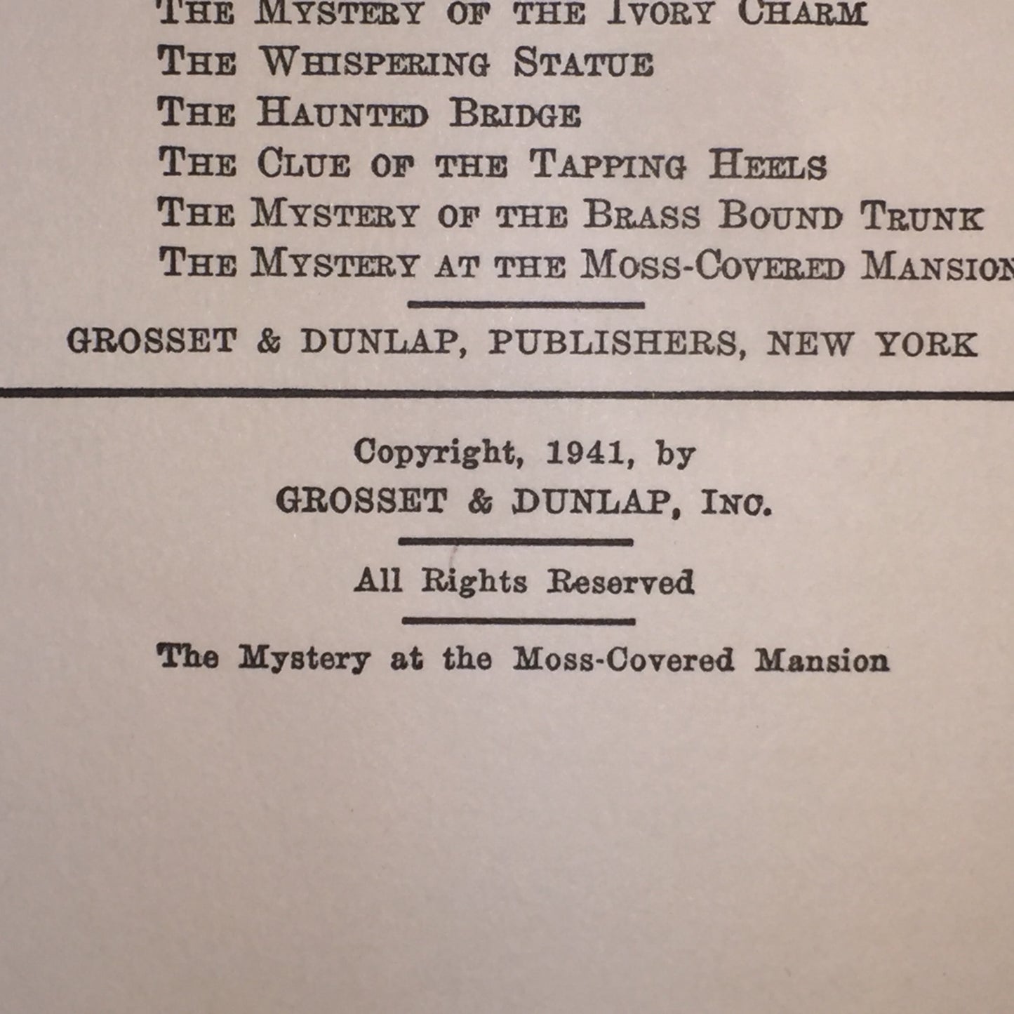 The Mystery at the Moss-Covered Mansion - Carolyn Keene - 1st Edition - 2nd State - 1941