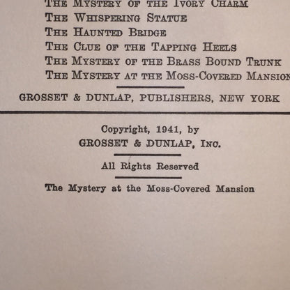 The Mystery at the Moss-Covered Mansion - Carolyn Keene - 1st Edition - 2nd State - 1941