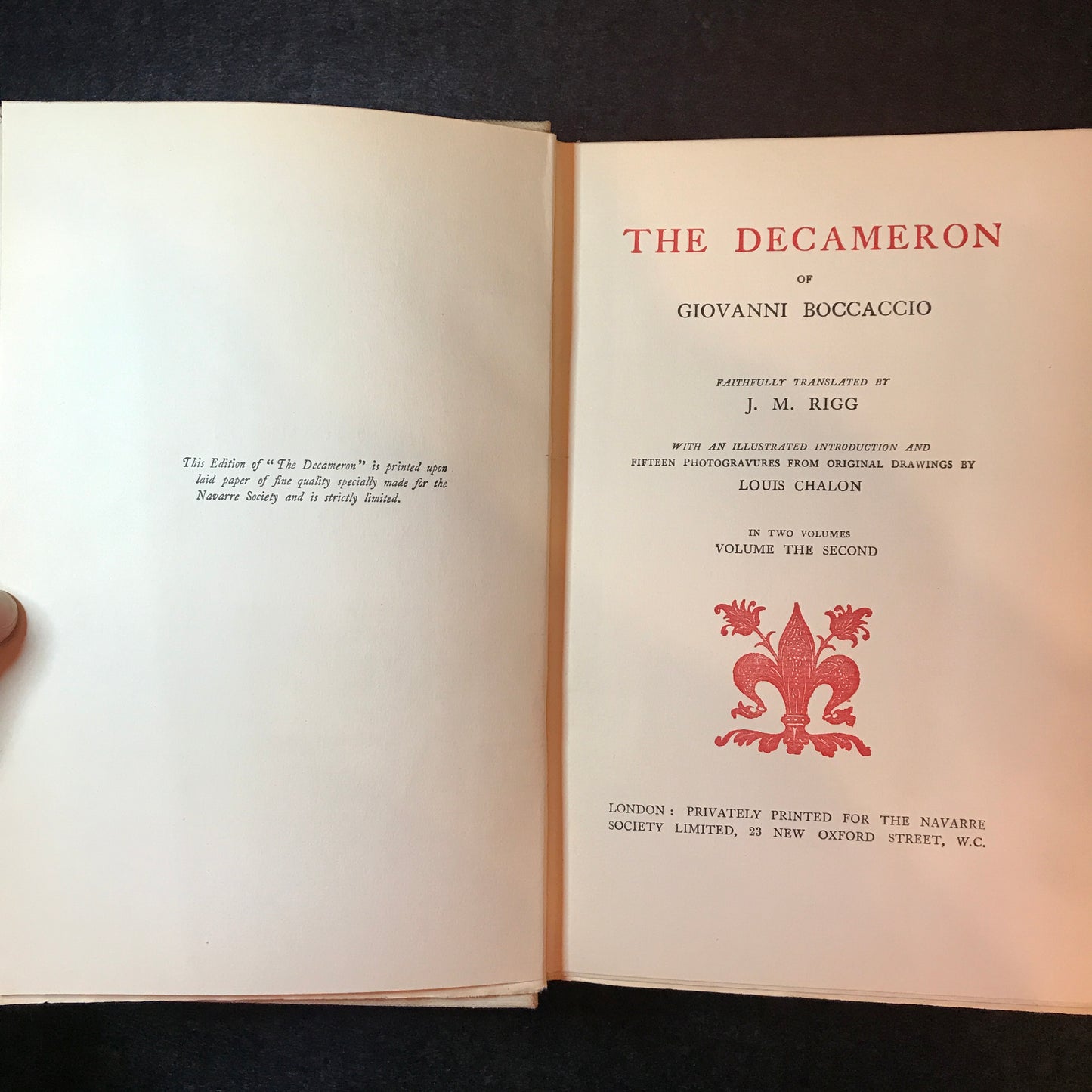 The Decameron of Giovanni Boccaccio - Translated by J. M. Rigg - 2 Volumes - c. 1920's