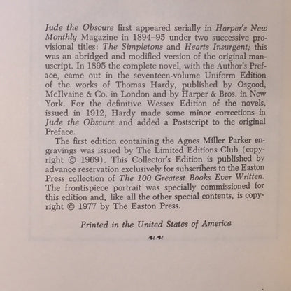 Jude The Obscure - Thomas Hardy - Easton Press - 1977