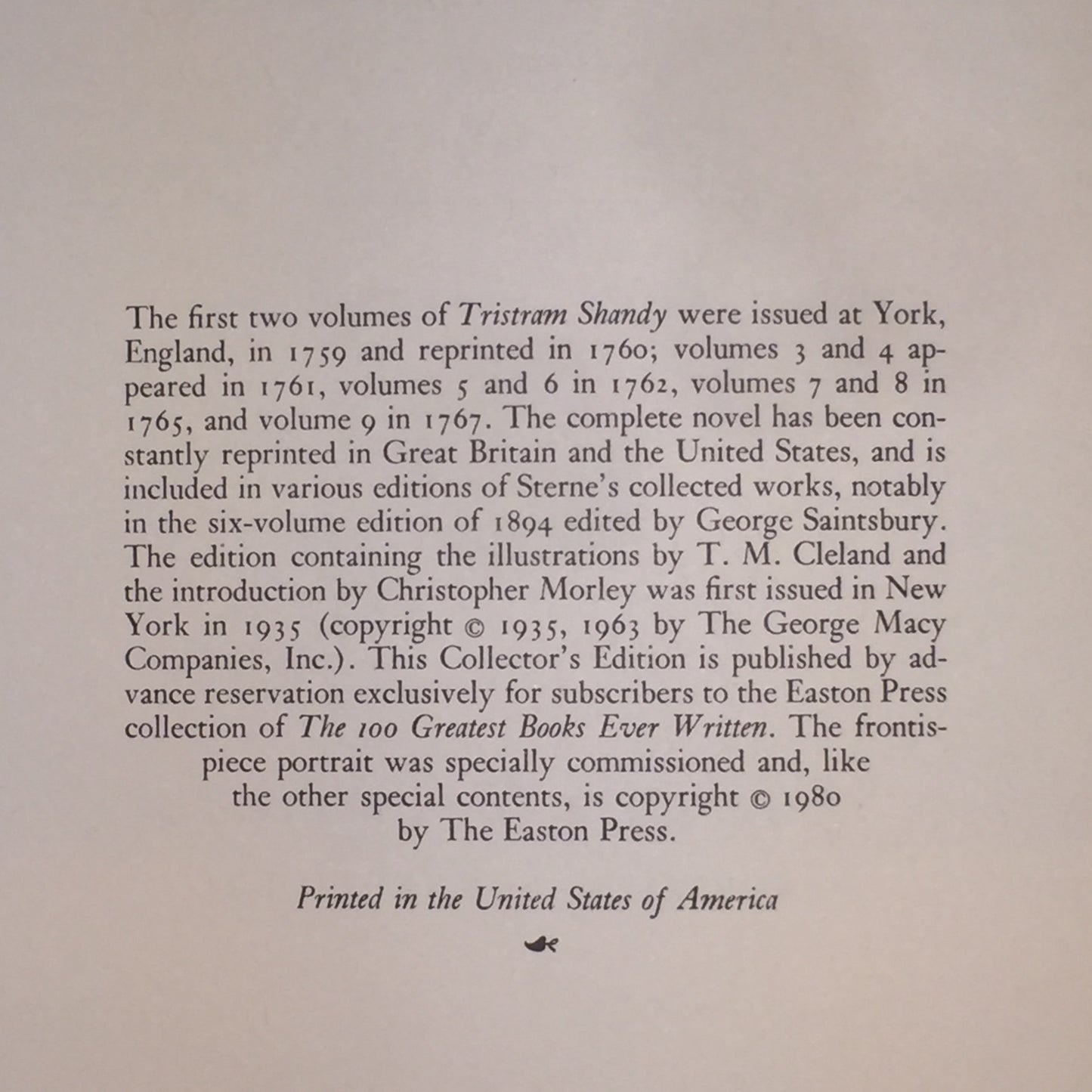 The Life and Opinions of Tristram Shandy, Gent. - Laurence Sterne - Easton Press - Edge Wear - 1980