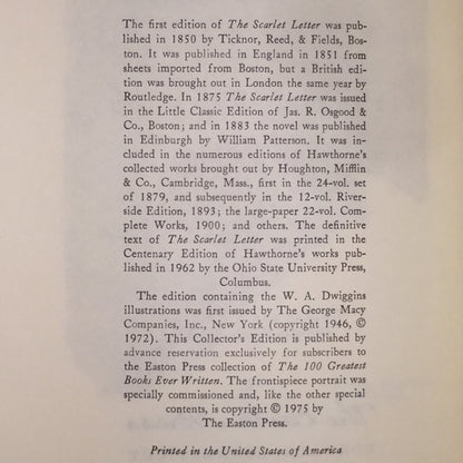 The Scarlet Letter - Nathaniel Hawthorne - Easton Press - Gilt Loss - Edge Wear - 1975