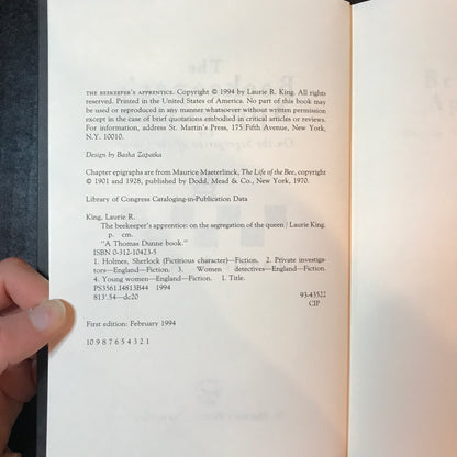 The Beekeeper's Apprentice - Laurie R. King - 1st Edition - 1994