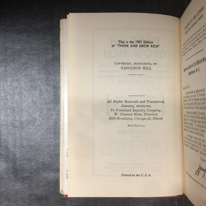 Think and Grow Rich - Napoleon Hill - Very Scarce with Dust Jacket - Thirty Third Printing - 1961