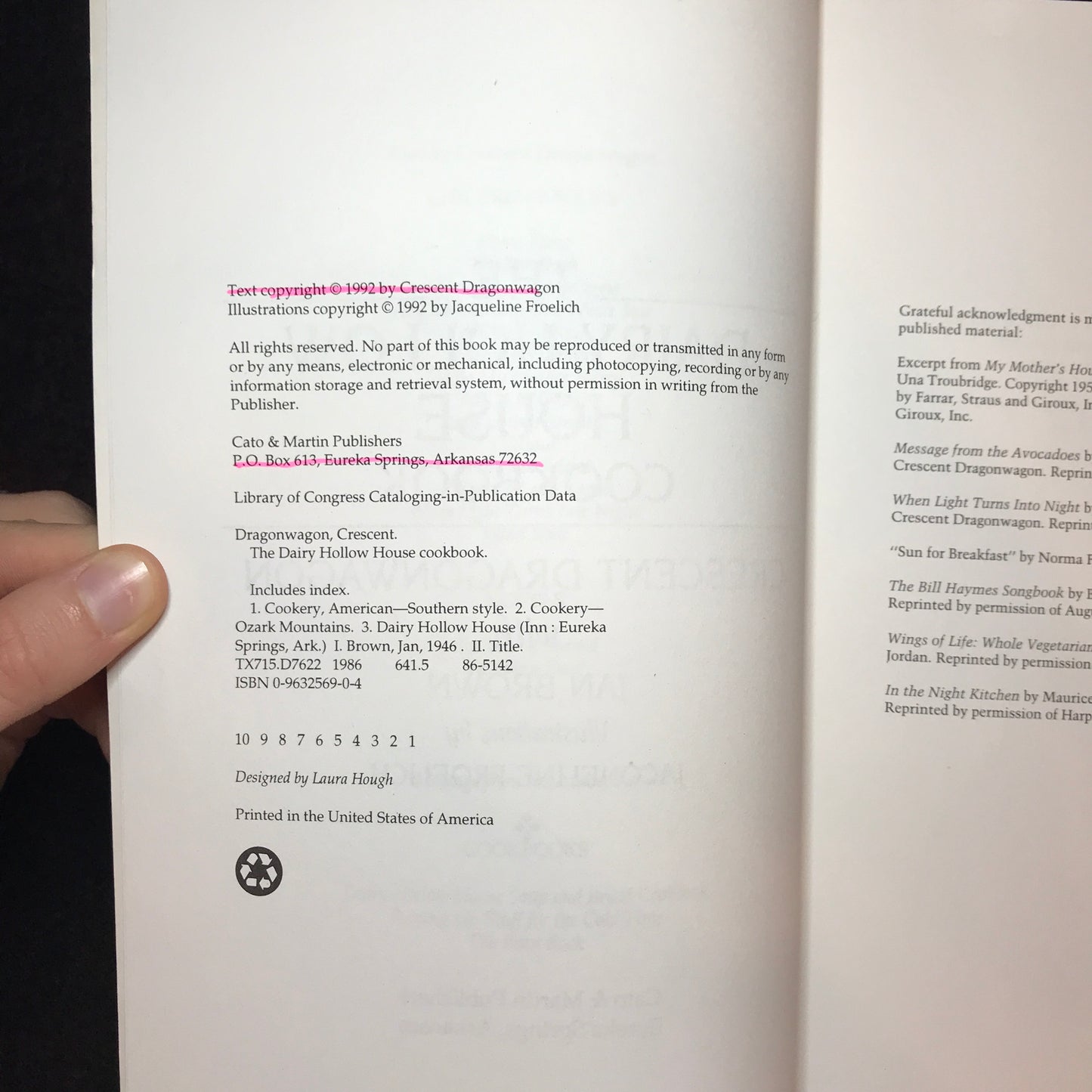 The Dairy Hollow House Cookbook - Crescent Dragonwagon & Jan Brown - Signed - 1992