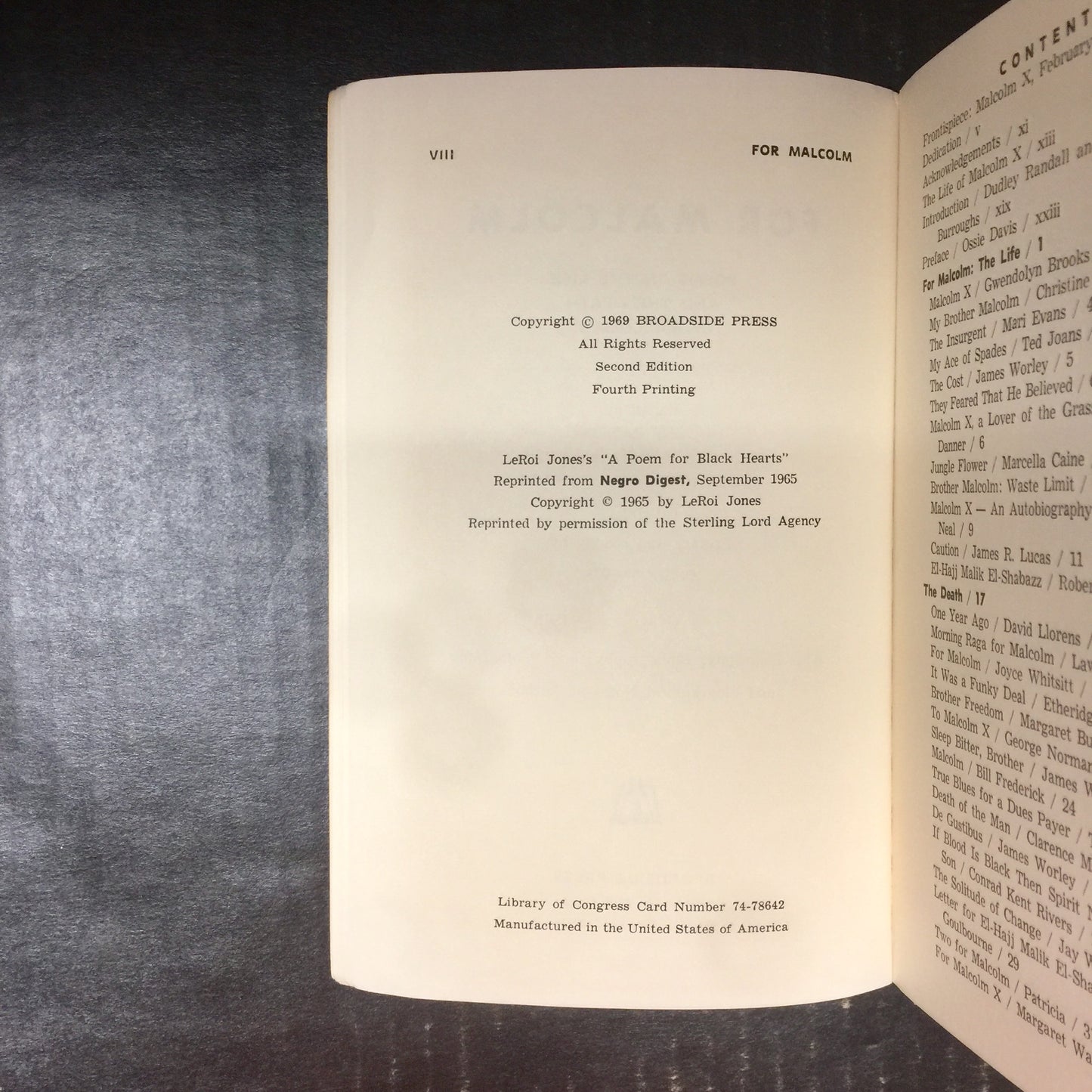 For Malcolm - Dudley Randall and Margaret G. Burroughs - Second Edition - Fourth Printing - 1969