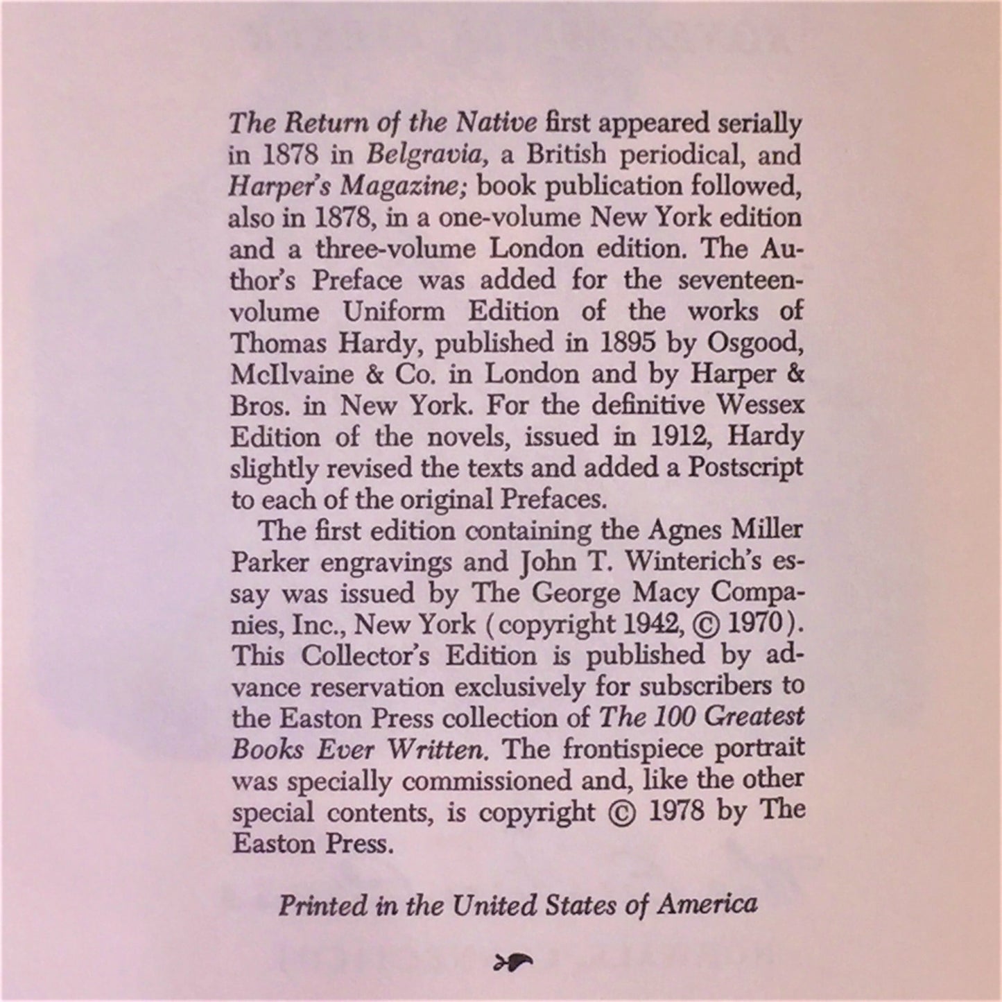 The Return of the Native - Thomas Hardy - Easton Press - 1978