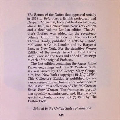 The Return of the Native - Thomas Hardy - Easton Press - 1978