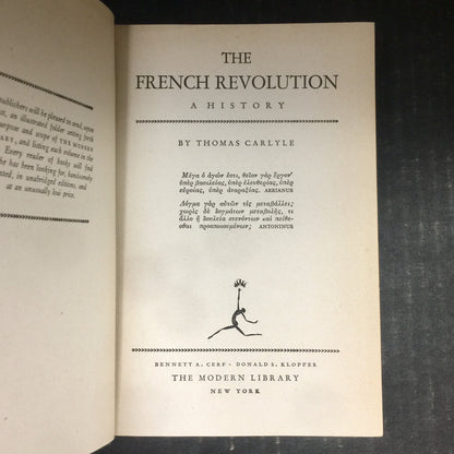 The French Revolution - Thomas Carlyle - Modern Library Edition - 1934