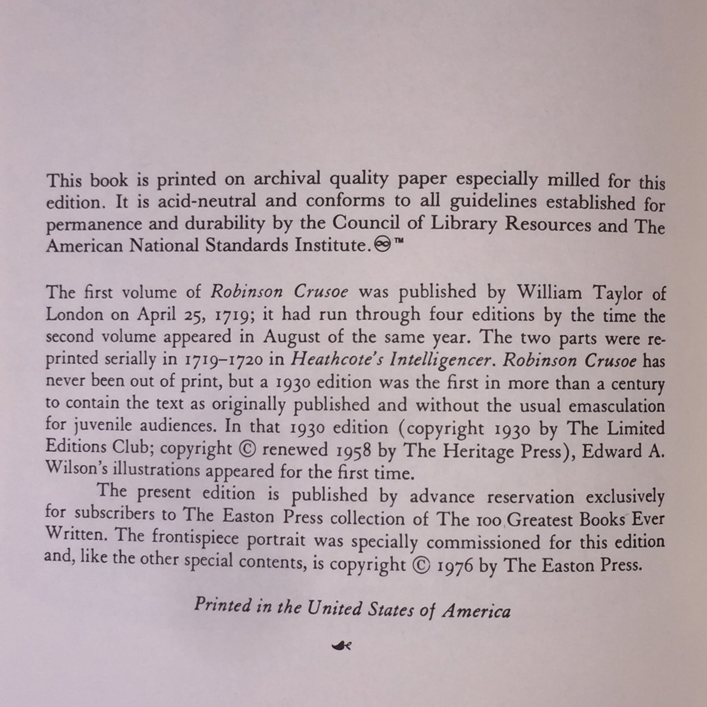 Robinson Crusoe - Daniel Defoe - Easton Press - 1976