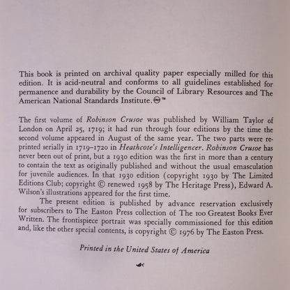 Robinson Crusoe - Daniel Defoe - Easton Press - 1976