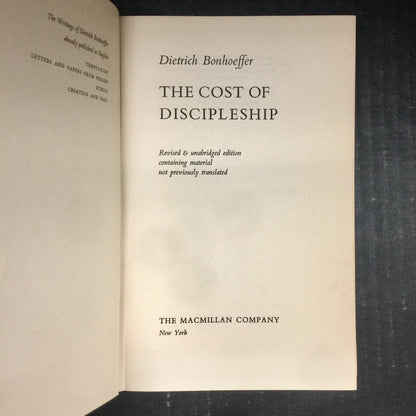 The Cost of Discipleship - Dietrich Bonhoeffer - Second Edition - Reprint - Ex-Library - 1961