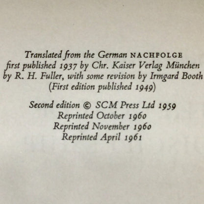 The Cost of Discipleship - Dietrich Bonhoeffer - Second Edition - Reprint - Ex-Library - 1961