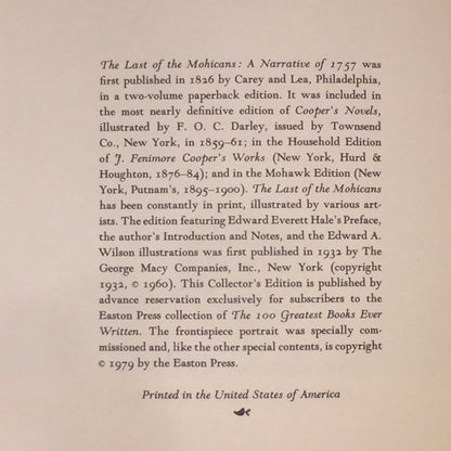 The Last of the Mohicans - James Fenimore Cooper - Easton Press - 1979