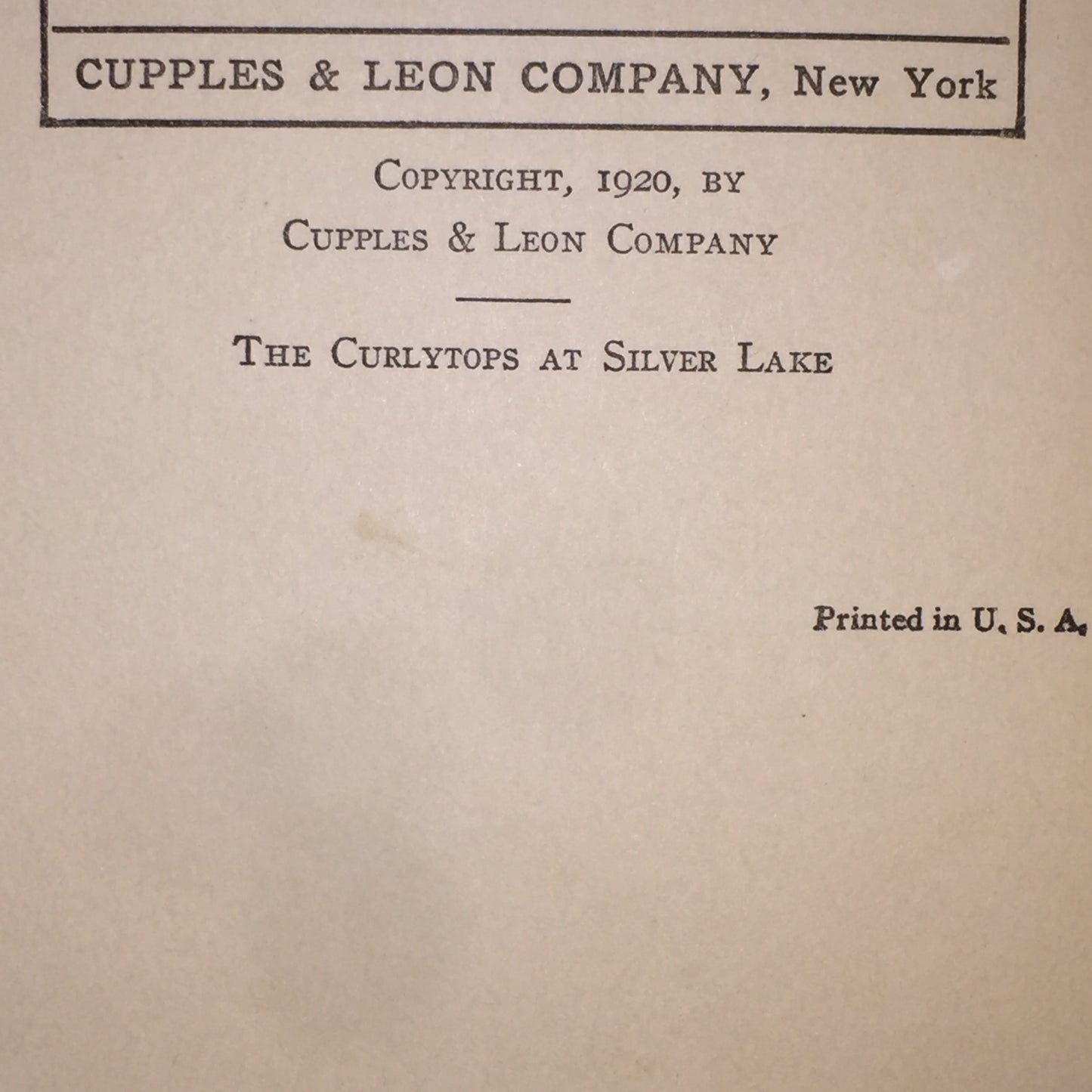 The Curlytops at Silver Lake - Howard K. Garis - 1st Edition - 1920