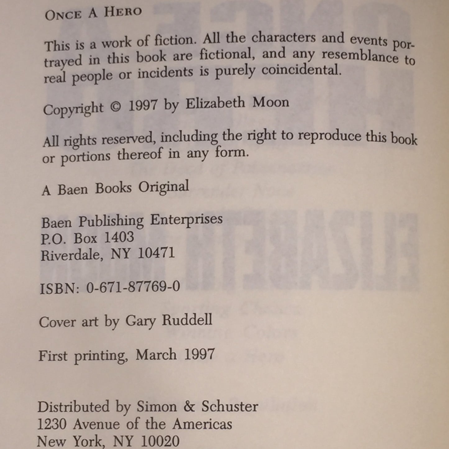 Once A Hero - Elizabeth Moon - 1st Edition - Signed - 1997