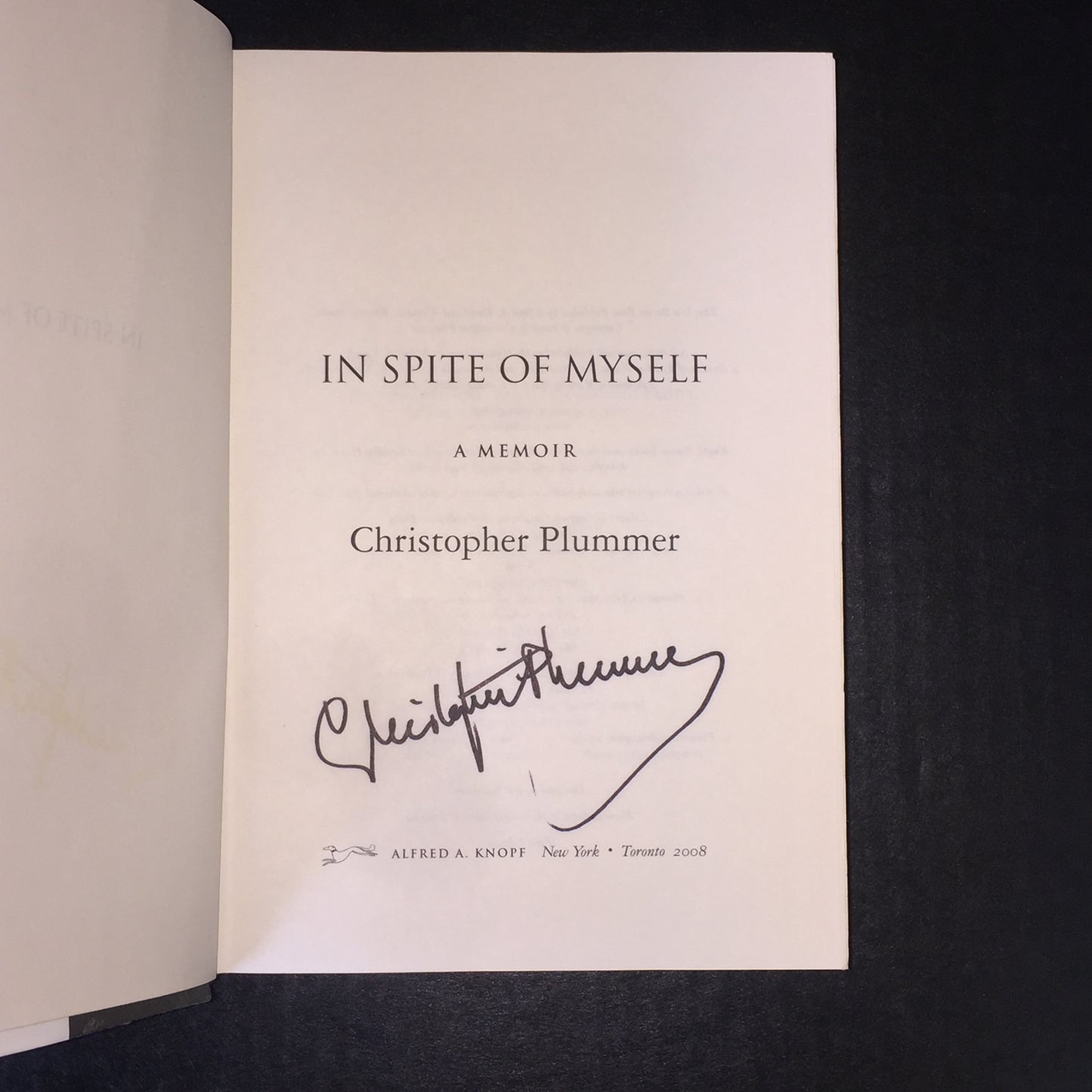 In Spite of Myself: A Memoir - Christopher Plummer - Signed - 2008