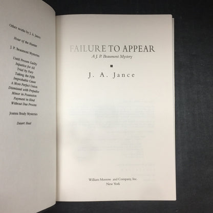 Failure To Appear - J.A. Jance - First Edition - 1993