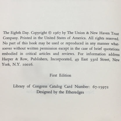 The Eighth Day - Thornton Wilder - First Edition - 1967