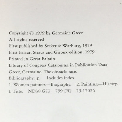 The Obstacle Race - Germaine Greer - Signed by Author - 1979