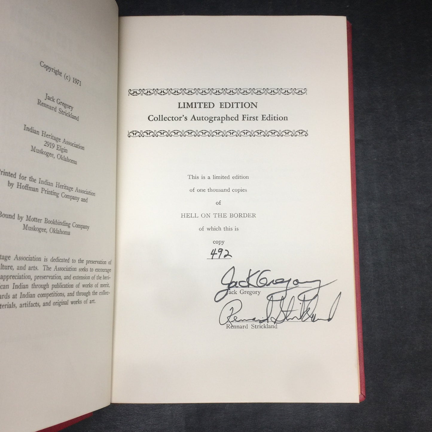 Hell On The Border - Jack Gregory and Rennard Strickland - Signed by Both Authors - Limited Edition - 1971