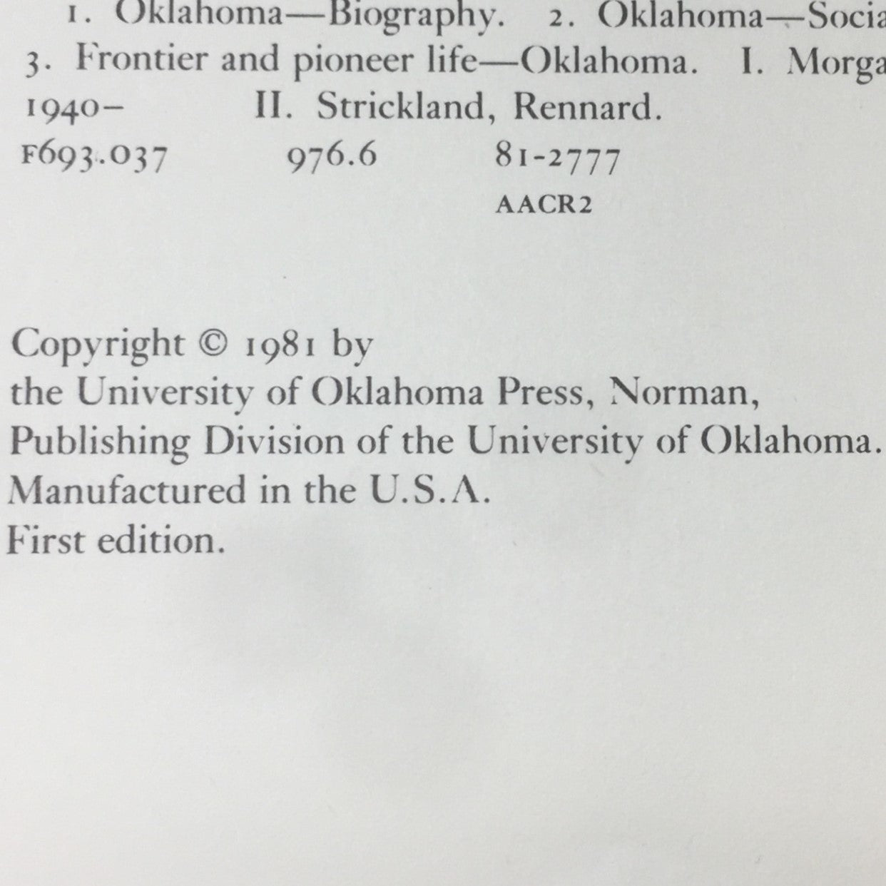 Oklahoma Memories - Anne Hodges Morgan and Rennard Strickland - Signed by Both Authors - First Edition - 1981