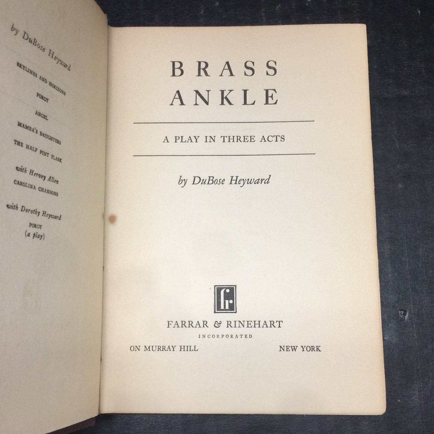 Brass Ankle - DuBose Heyward - First Trade Edition - 1931