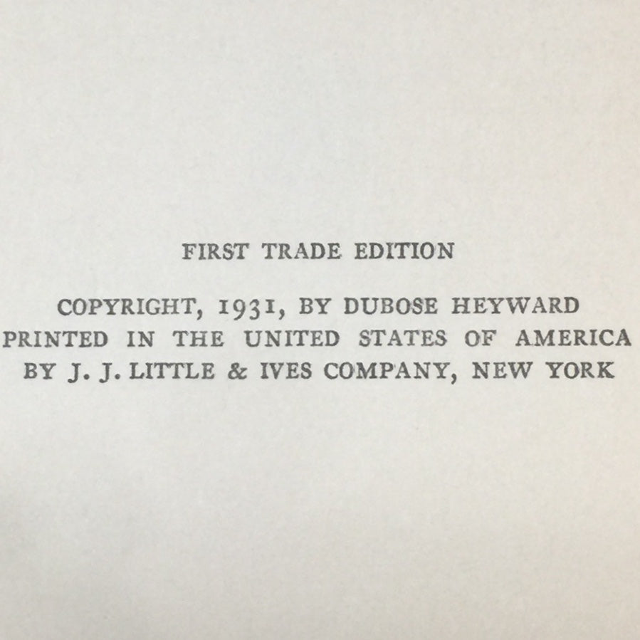 Brass Ankle - DuBose Heyward - First Trade Edition - 1931