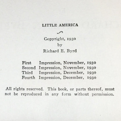 Little America - Richard E. Byrd - Fourth Printing - 1930