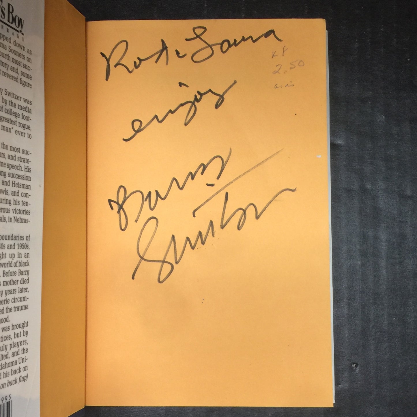 Bootlegger's Boy - Barry Switzer - Signed by Author - First Edition - 1990