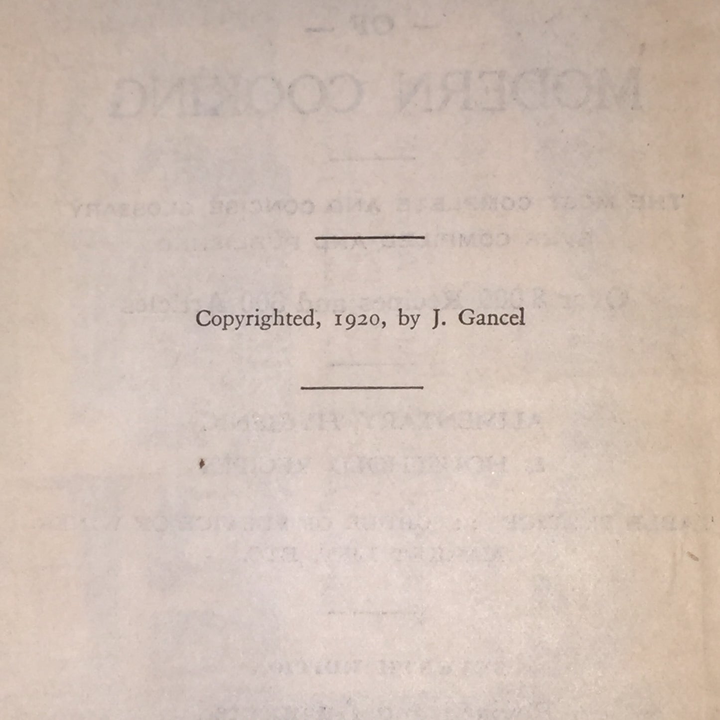 Gancel's Encyclopedia of Modern Cooking - J. Gancel - 1920