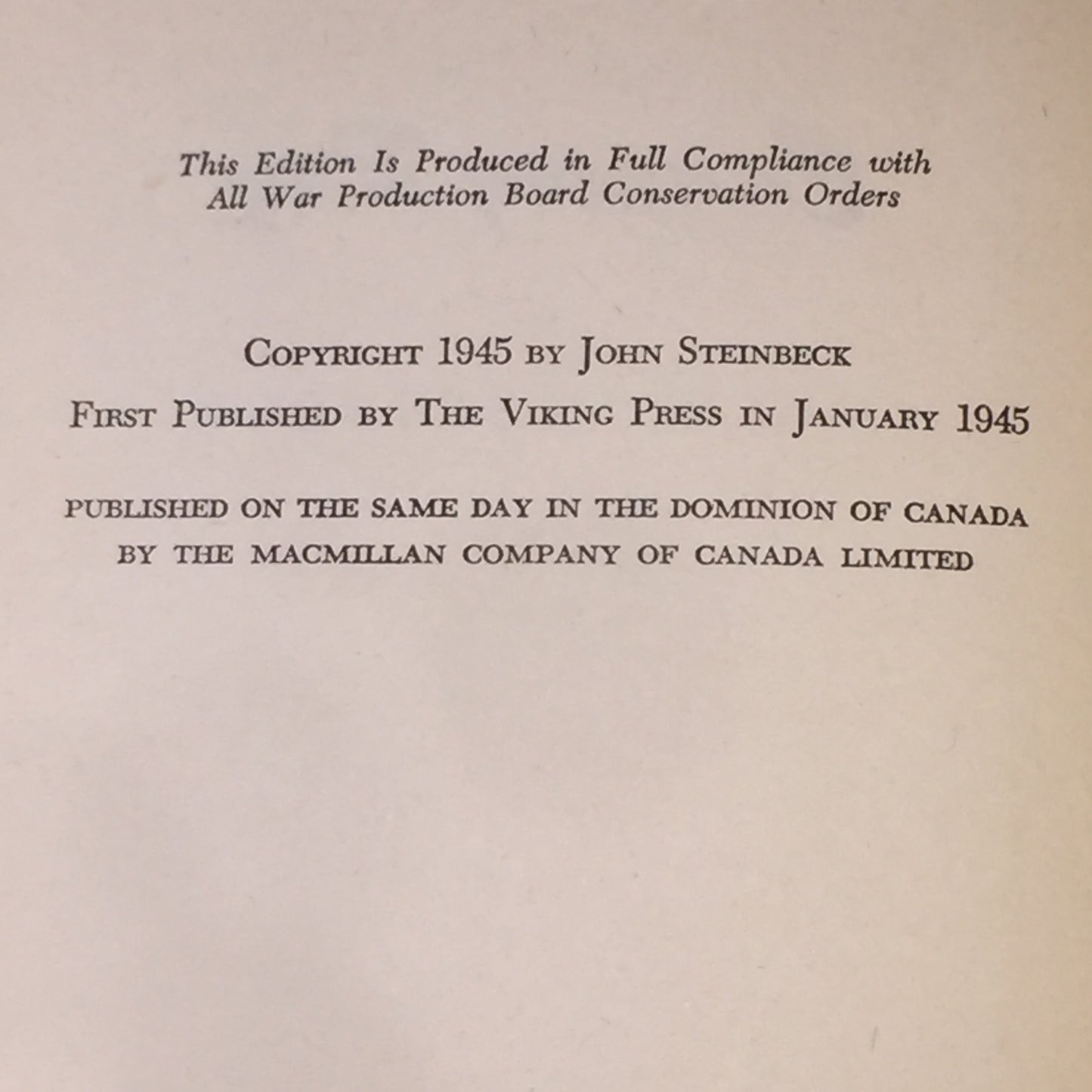 Cannery Row - John Steinbeck - 1st Edition - 2nd State - 1945