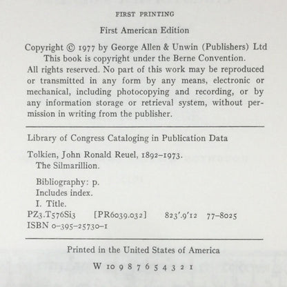 The Silmarillion - J.R.R. Tolkien - First American Edition - Includes Map - 1977