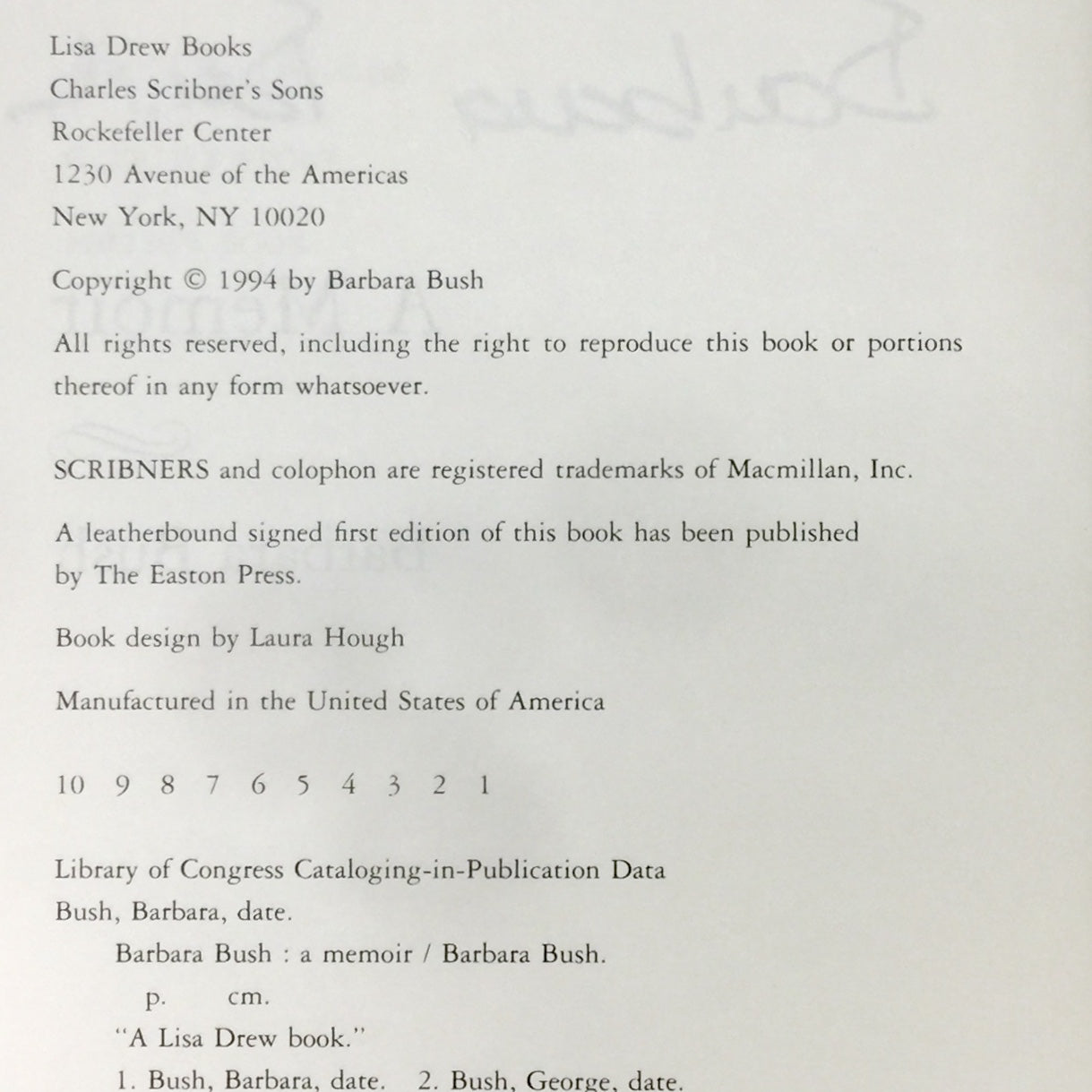 A Memoir - Barbara Bush - Signed by Author - 1994