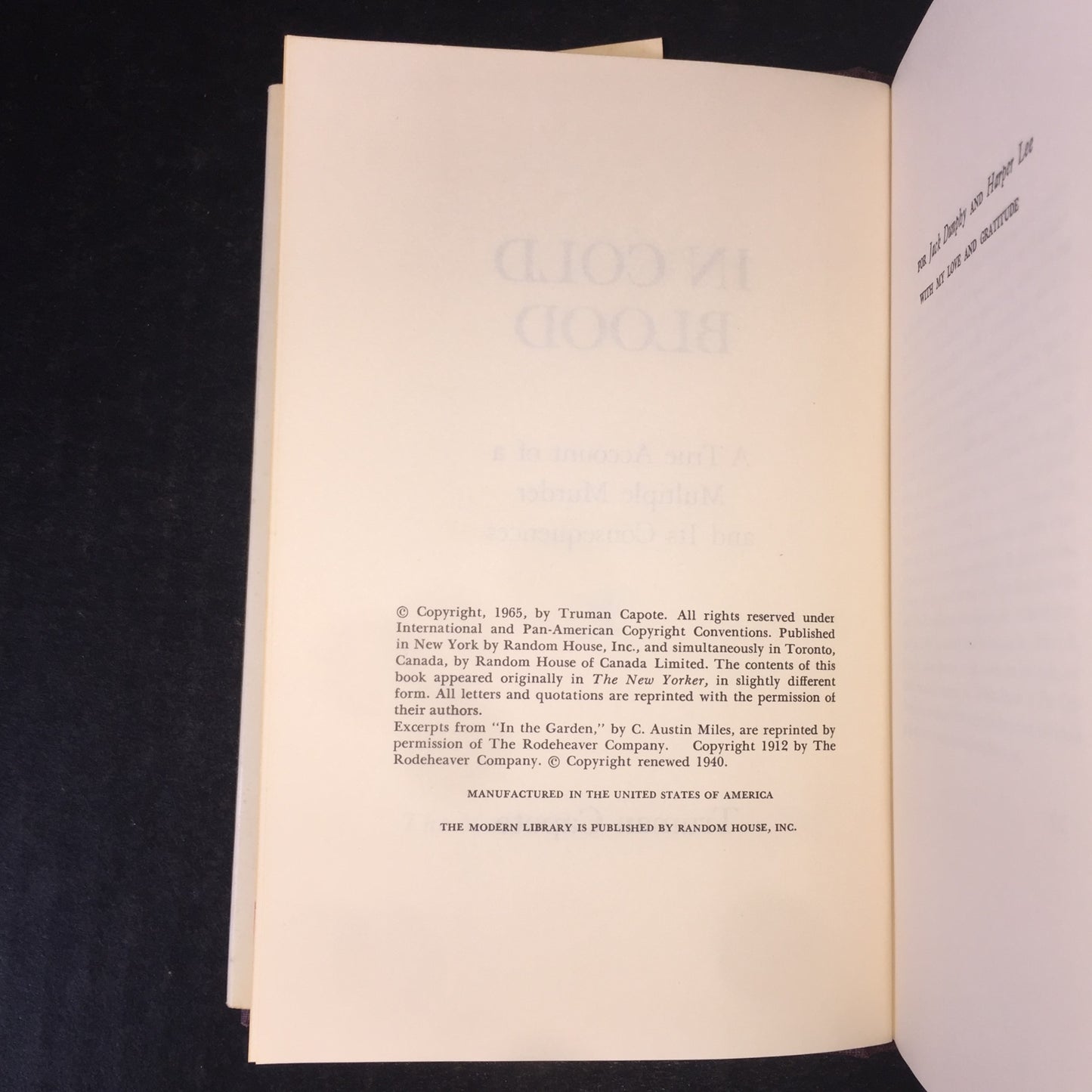 In Cold Blood - Truman Capote - Modern Library - 1965