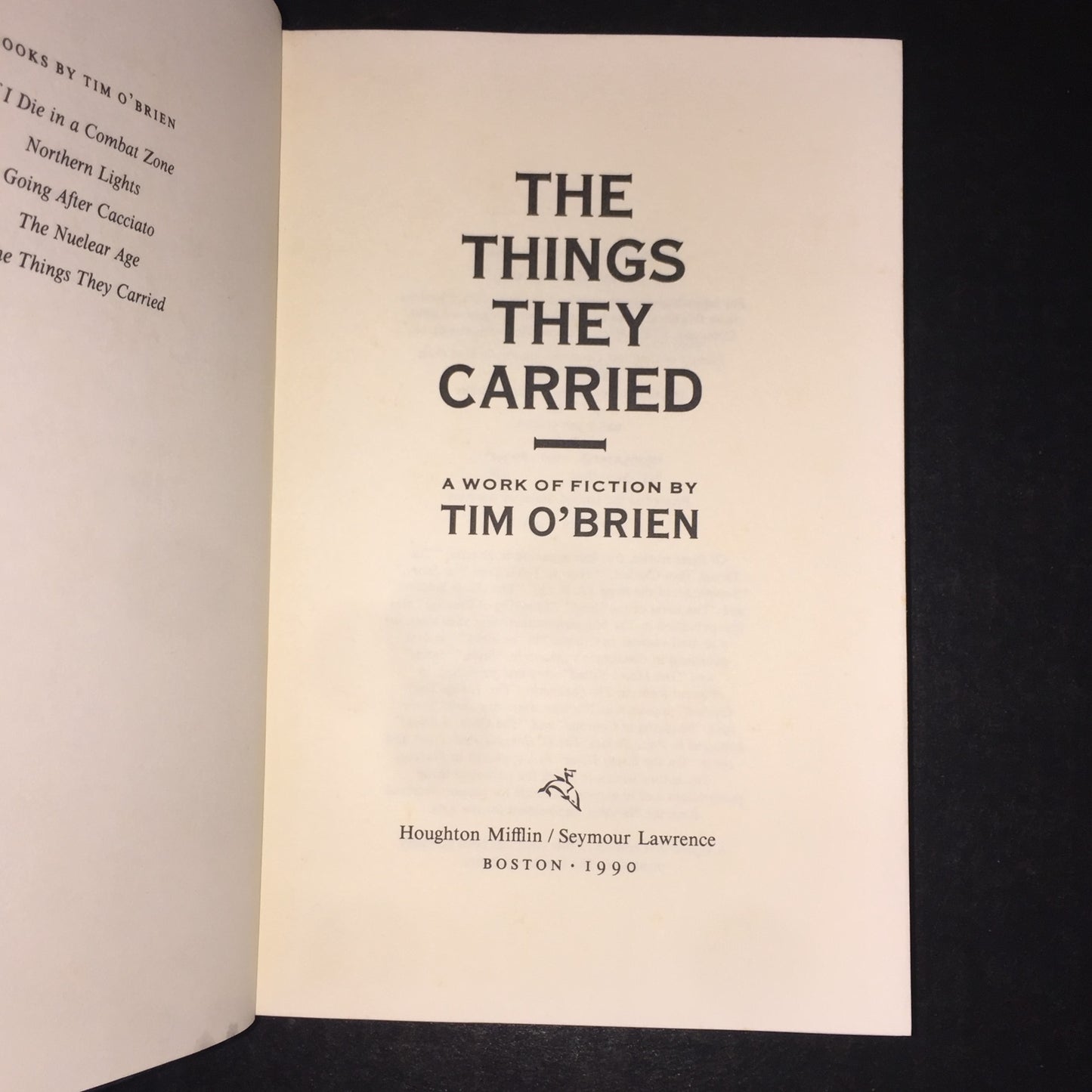 The Things They Carried - Tim O'Brien - 1st Edition - 1990