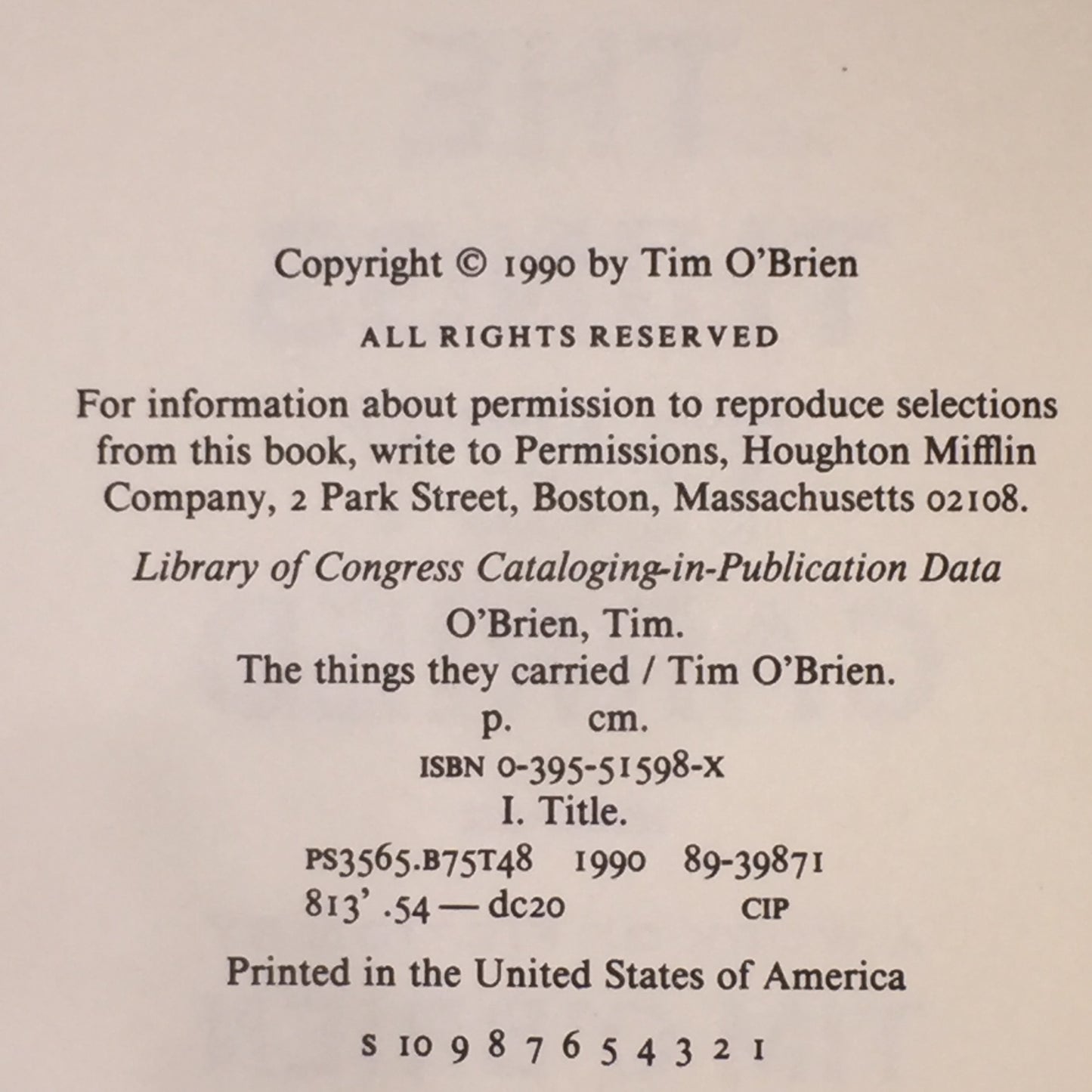 The Things They Carried - Tim O'Brien - 1st Edition - 1990