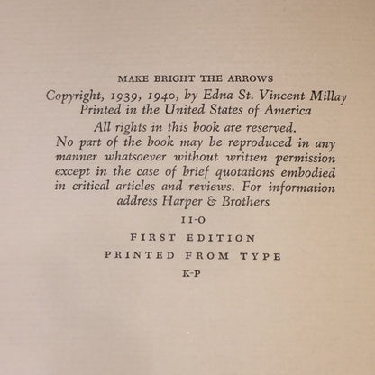 Make Bright the Arrows - Edna St. Vincent Millay - 1st Edition - 1940